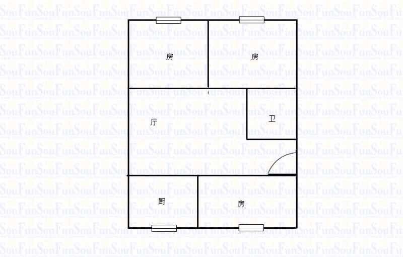 建国公寓建国公寓 3室 户型图 3室1厅1卫1厨 93.00㎡