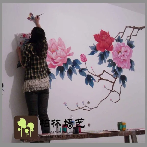 花卉牡丹手绘墙