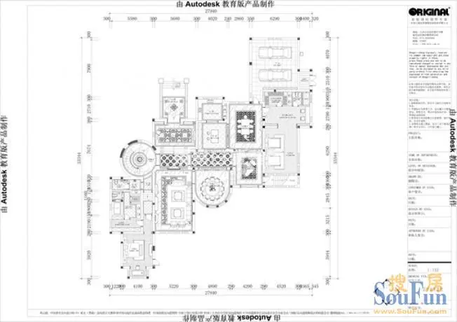 1000平米欧式古典主义别墅装修设计案例赏析-青竹园设计案例户型图平