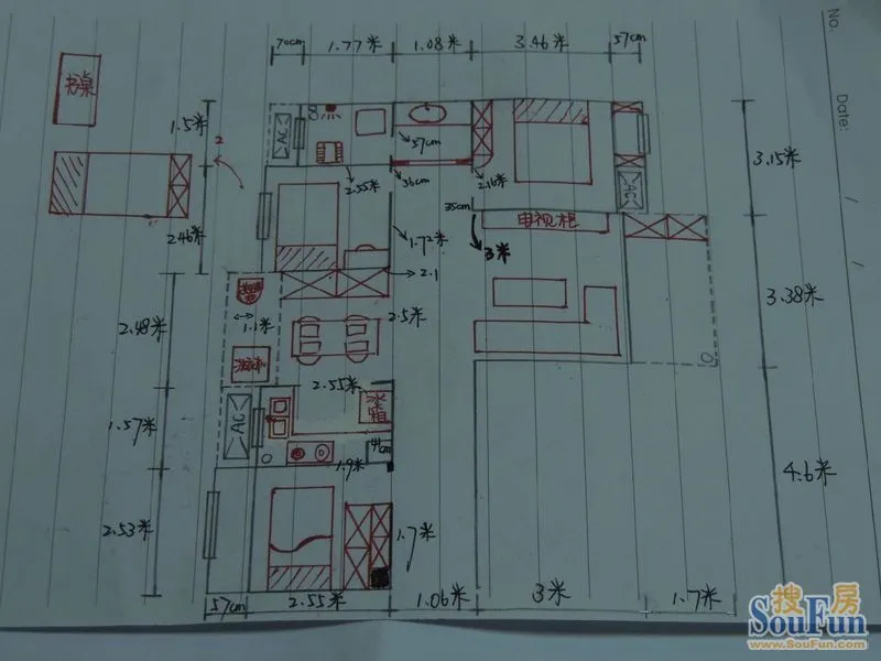 一中午的劳动成果,版主手绘96㎡通透三房平面布局图