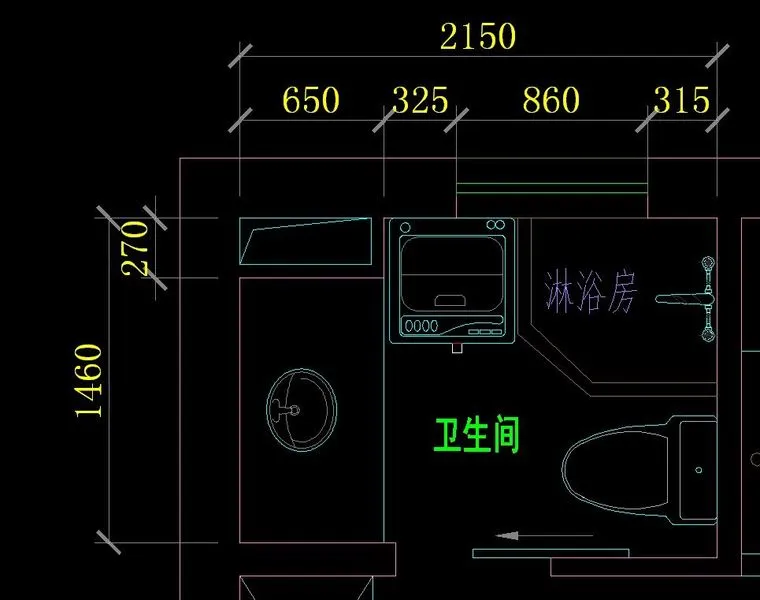 卫生间比较小,净尺寸是2150*1460 管道井的尺寸图上标的已经是能做到