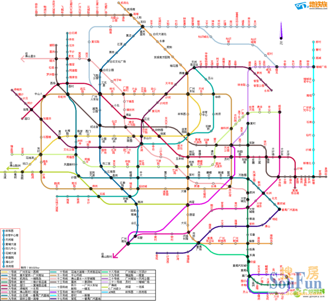 两张广州地铁未来线路图--感觉花都还是只一条9号线啊