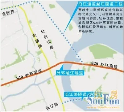 工程西起宝山区郊环高速公路江杨北路交叉口,沿富锦路向东穿越同济路