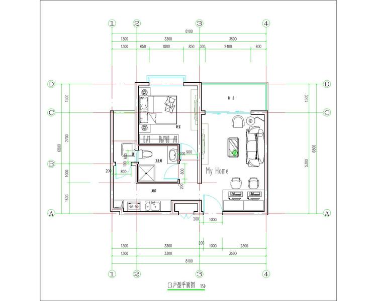 主题:c3带尺寸户型图