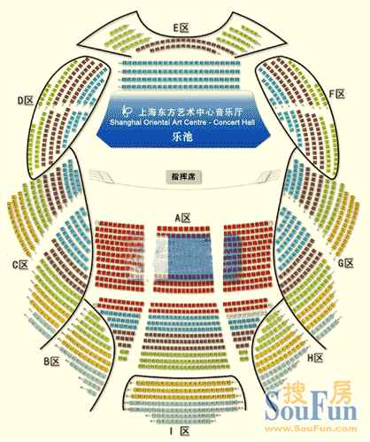 来看看东方艺术中心座位分区图,a区和d区的位子还是不错的.残念