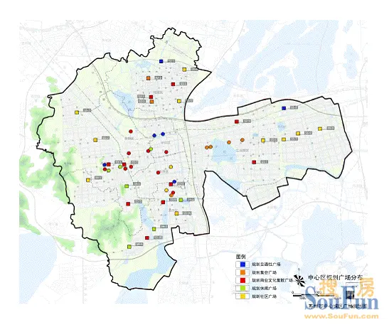 苏州市中心城区广场分布图