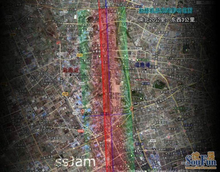 泗泾应该不在虹桥机场影响区域; 虹桥机场航道影响范围图-龙湖郦城