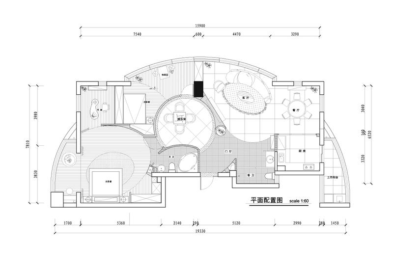 "弧"媚-半圆中的美妙变幻(圆柱房型现代风格参考-一居室