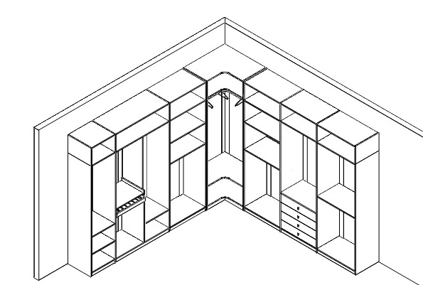 两个一字型的柜子垂直拼接,转角的大部分空间的利用受限制 况且还不